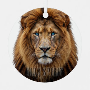 Majestic Lion Face with Blue Eyes   Wildlife Anima Metal Ornament