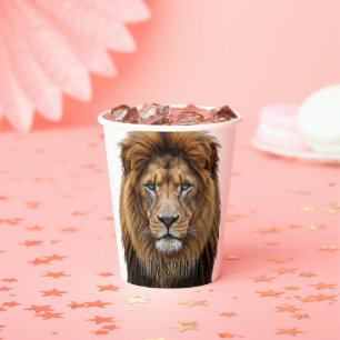 Majestic Lion Face with Blue Eyes Wildlife Anima Paper Cups