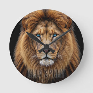 Majestic Lion Face with Blue Eyes Wildlife Anima Round Clock
