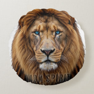 Majestic Lion Face with Blue Eyes   Wildlife Anima Round Pillow