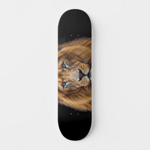 Majestic Lion Face with Blue Eyes Wildlife Anima Skateboard