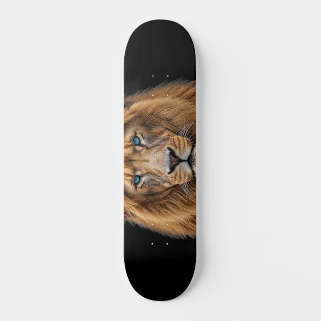 Majestic Lion Face with Blue Eyes | Wildlife Anima Skateboard (Front)