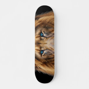Majestic Lion Face with Blue Eyes   Wildlife Anima Skateboard