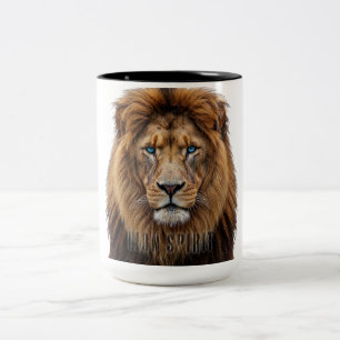 Majestic Lion Face with Blue Eyes   Wildlife Anima Two-Tone Coffee Mug