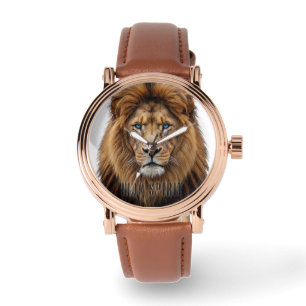 Majestic Lion Face with Blue Eyes   Wildlife Anima Watch