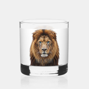 Majestic Lion Face with Blue Eyes   Wildlife Anima Whiskey Glass