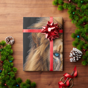 Majestic Lion Face with Blue Eyes   Wildlife Anima Wrapping Paper