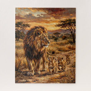 Majestic Lion Family – Golden Savannah Art Jigsaw Puzzle