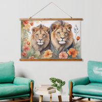 Majestic Lion & Floral Watercolor Art Print 