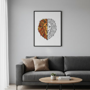 Majestic Lion Head Half Color Half Sketch poster