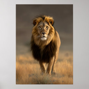 Majestic Lion in the Golden Savanna Poster