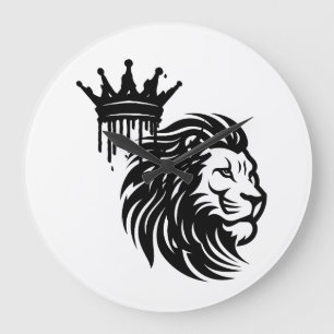 Majestic Lion King Illustration – Powerful Wildlif Large Clock