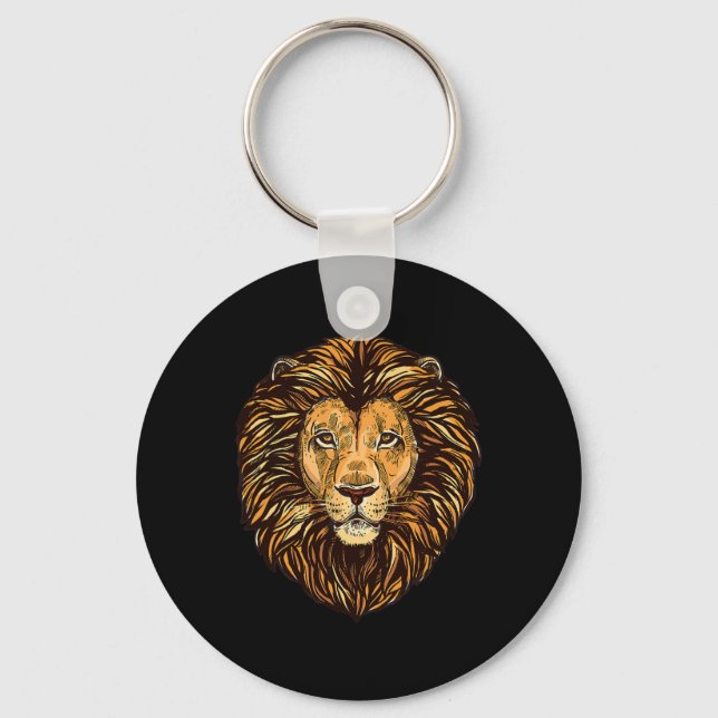 Majestic Lion Mane Detailed Art - Cute Animals Fro Keychain (Front)
