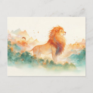 Majestic Lion Misty Mountain Forest Postcard
