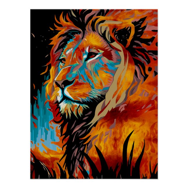 Majestic Lion Protecting Forests Poster (Front)