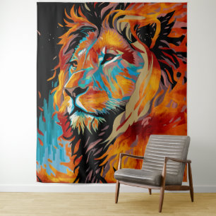 Majestic Lion Protecting Forests Tapestry