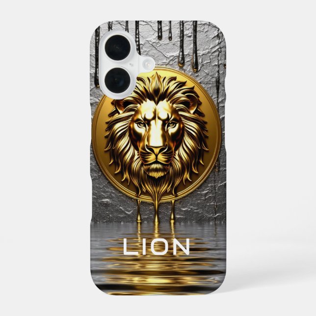 Majestic Lion With Personalized Name 🦁 iPhone 16 Case (Back)