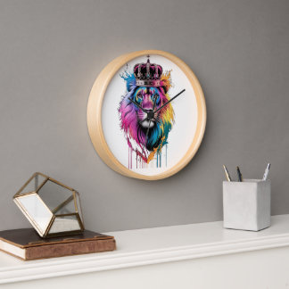 majestic lion's face wearing a king's crown clock