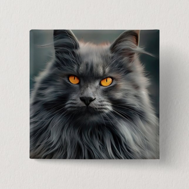 Majestic Long-Haired Cat Portrait Design 2 Inch Square Button (Front)