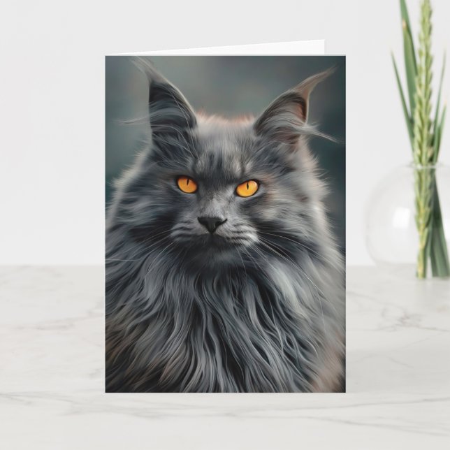 Majestic Long-Haired Cat Portrait Design Card (Front)