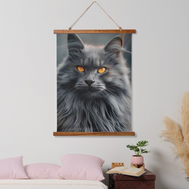 Majestic Long-Haired Cat Portrait Design Hanging Tapestry (Bedroom)