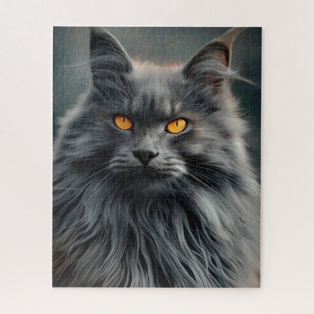 Majestic Long-Haired Cat Portrait Design Jigsaw Puzzle (Vertical)