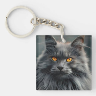 Majestic Long-Haired Cat Portrait Design Keychain