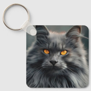 Majestic Long-Haired Cat Portrait Design Keychain