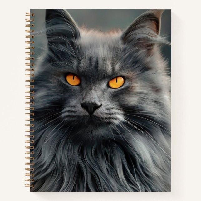 Majestic Long-Haired Cat Portrait Design Notebook (Front)