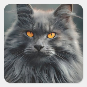 Majestic Long-Haired Cat Portrait Design Square Sticker
