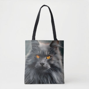 Majestic Long-Haired Cat Portrait Design Tote Bag