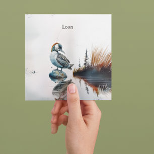 Majestic Loon on a Rock Customizable Watercolor Holiday Card