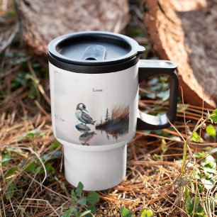 Majestic Loon on a Rock Customizable Watercolor Travel Mug
