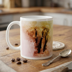Majestic Male African Elephant Walking Watercolor Coffee Mug