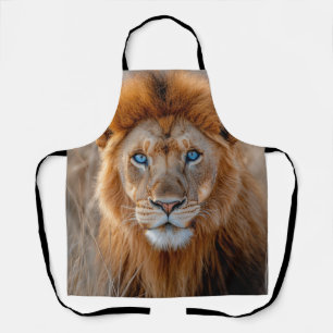 Majestic Male Lion with Glowing Blue Eyes Apron