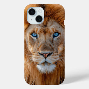 Majestic Male Lion with Glowing Blue Eyes iPhone 15 Case