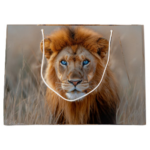 Majestic Male Lion with Glowing Blue Eyes Large Gift Bag