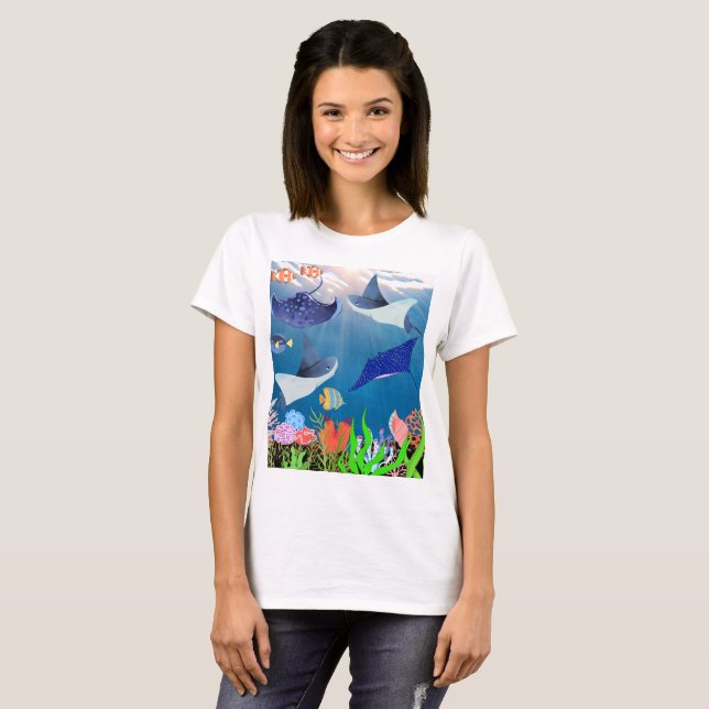 Majestic Mantas And Corals Reef Oceanic Wonder T-Shirt (Front Full)