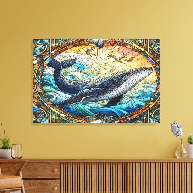 Majestic Marine Mosaic A Stained Glass Whale Canvas Print (Insitu(LivingRoom))