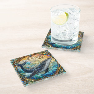 Majestic Marine Mosaic A Stained Glass Whale Coaster