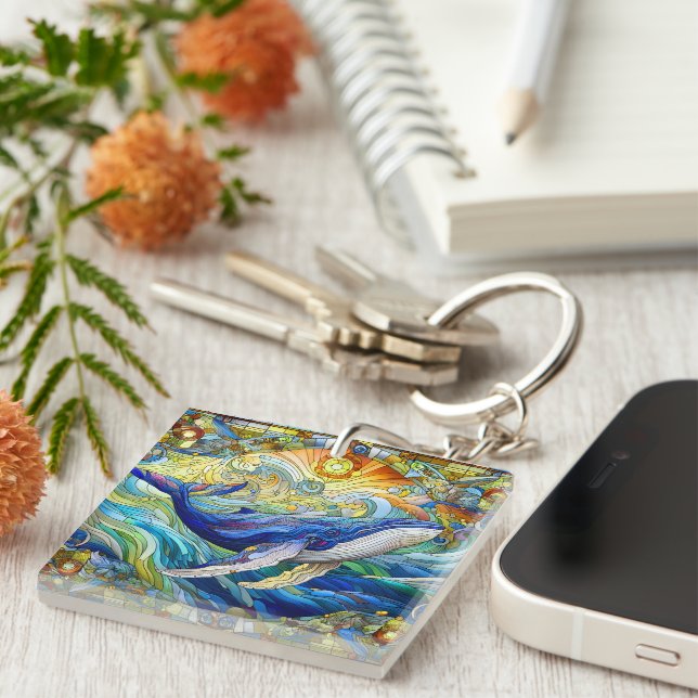 Majestic Marine Mosaic A Stained Glass Whale Keychain (Front Right)