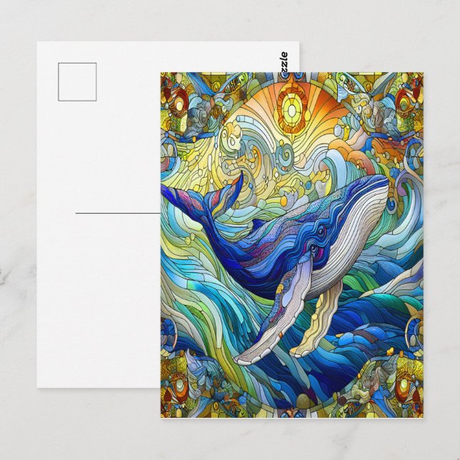 Majestic Marine Mosaic A Stained Glass Whale Postcard (Front/Back)