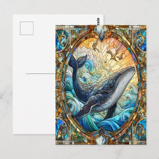 Majestic Marine Mosaic A Stained Glass Whale Postcard (Front/Back)