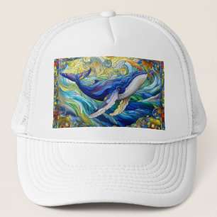 Majestic Marine Mosaic A Stained Glass Whale Trucker Hat