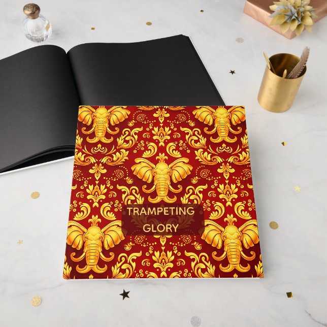  Majestic Memories: Customizable Crimson Elephant  Guest Book (Front Open)