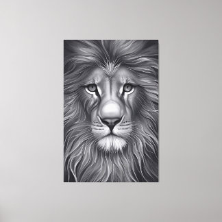 Majestic Monochrome: The Lion's Captivating Gaze Canvas Print