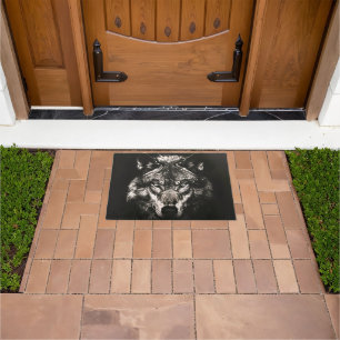 Majestic Monochrome Wild Wolf Doormat