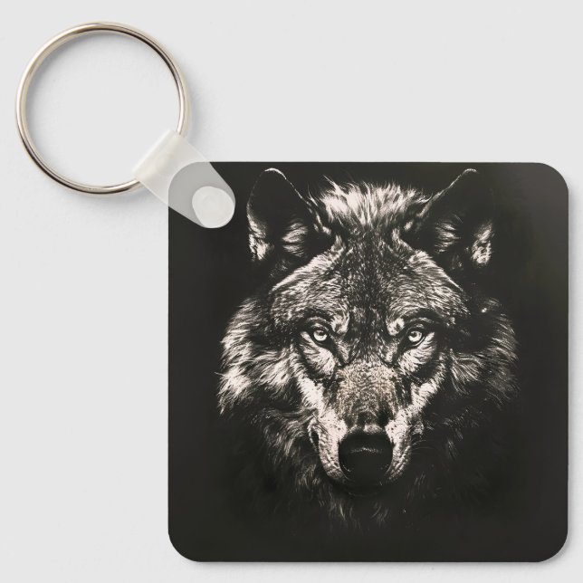 Majestic Monochrome Wild Wolf Keychain (Front)