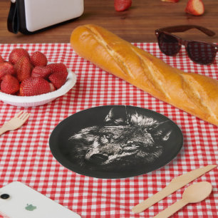 Majestic Monochrome Wild Wolf Paper Plate