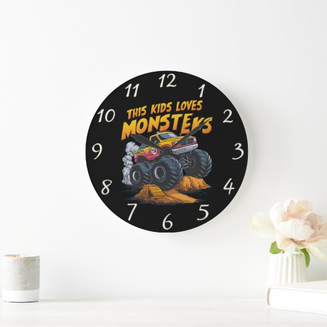 Majestic Monster Truck Conquering Dirt Mountain Large Clock (Home)